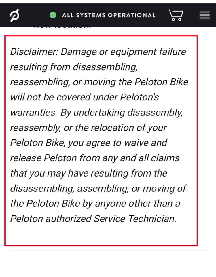 How to move Peloton Bike disclaimer