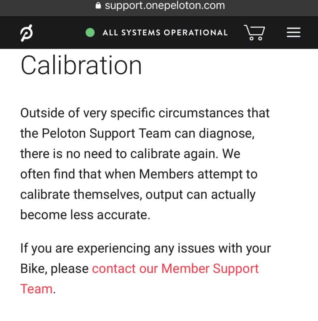 Peloton Calibration Disclaimer