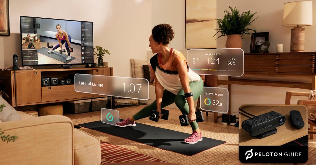 Woman exercising in her living room with peloton new ai movement tracker